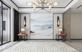 新中式背景墙客厅沙发背景摄影墙