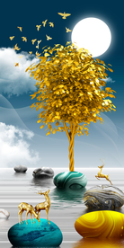 石来运转山水发财树麋鹿玄关