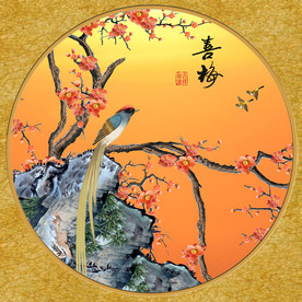 原创梅花喜鹊圆型装饰画