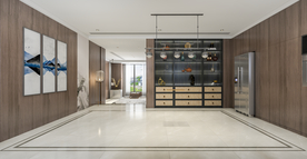 新中式餐厅背景墙 桌椅空间设计