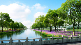 景观河道护坡 绿化效果图