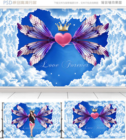 3D心形蝴蝶翅膀网红背景墙