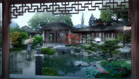 苏州园林雨景效果图