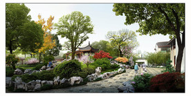 中式园林绿化效果图