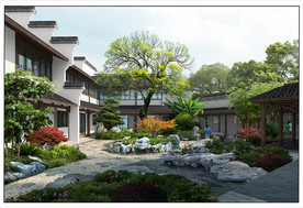 徽派园林庭院效果图