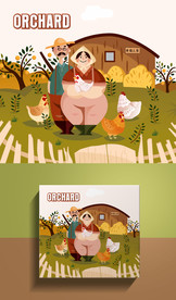 果园农场 农民山鸡插画