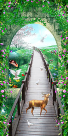 梦幻田园森林麋鹿木板桥3D玄关