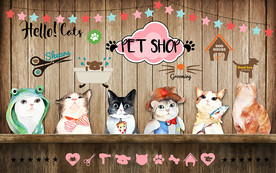 个性木板猫咪宠物店工装背景墙