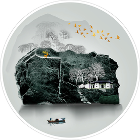 中式意境山水圆形装饰画