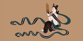 敦煌莫高窟壁画晚唐乐队吹笙飞天