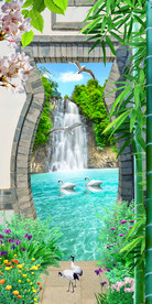 瀑布自然风光3D风景画玄关