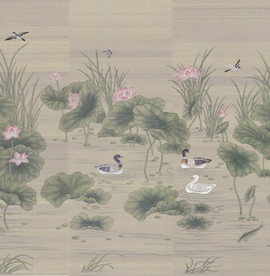 高清手绘荷花背景墙