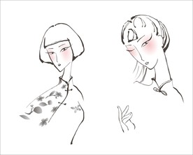 水墨风格女性简笔画