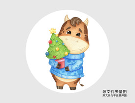 手绘卡通牛插画图标