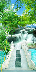 自然清新唯美瀑布流水生财玄关