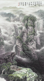 新中式中国风竖版高清国画背景墙