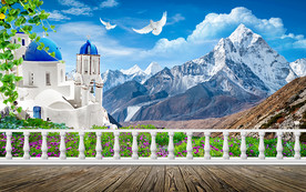 清新雪山电视背景墙