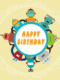 卡通机器人生日海报