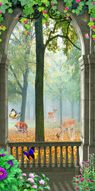 欧式田园小鹿3D门厅玄关