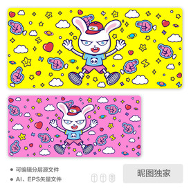 卡通星球兔子AI矢量插画