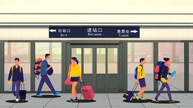 车站出口入口处行人