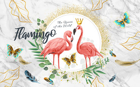 北欧简约爵士白火烈鸟电视背景墙