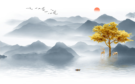 山水屏风山水壁画山水电视背景墙