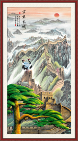 迎客松长城风景画