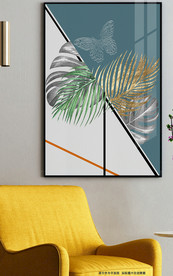 简约轻奢树叶蝴蝶装饰画