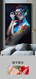 复古风纯手绘梦幻美人花卉装饰画