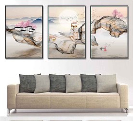 新中式抽象山水飘带装饰无框画