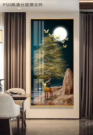 晶瓷发财树玄关装饰画石来运转