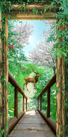 鲜花石板路竹林过道3D玄关