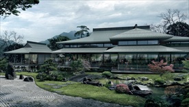 中式别墅庭院园林景观效果图