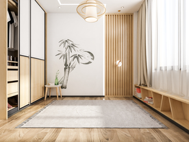 日式卧室背景墙新中式效果图