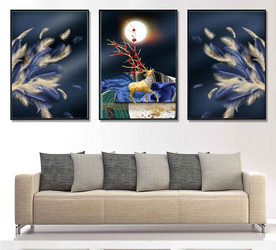 北欧风晶瓷羽毛麋鹿装饰无框画