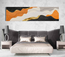 现代抽象爱马仕金色油画床头画