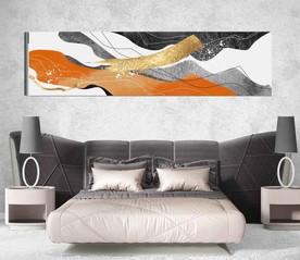 现代抽象爱马仕金色油画床头画