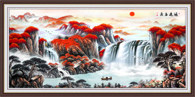 鸿运当头玄关中式工笔山水画