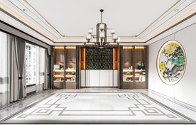 新中式客厅沙发3D背景墙