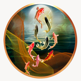 原创圆型鲤鱼彩条装饰画