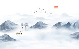 中式水墨山水画