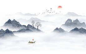 中式水墨山水画