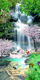 自然清新唯美瀑布流水生财玄关