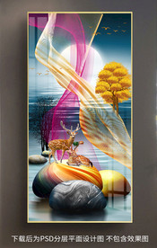 原创玄关鹅卵石梅花鹿装饰画壁画