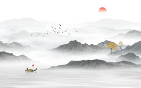 中式水墨山水画