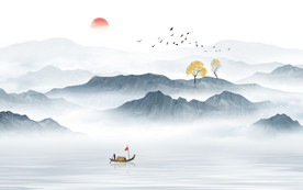 中式水墨山水画