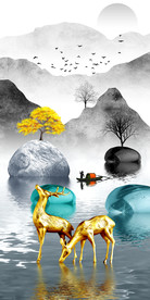 轻奢山水招财石来运转发财玄关