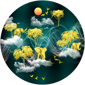 轻奢森林金象圆形装饰画