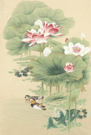 手绘超高清荷花玄关